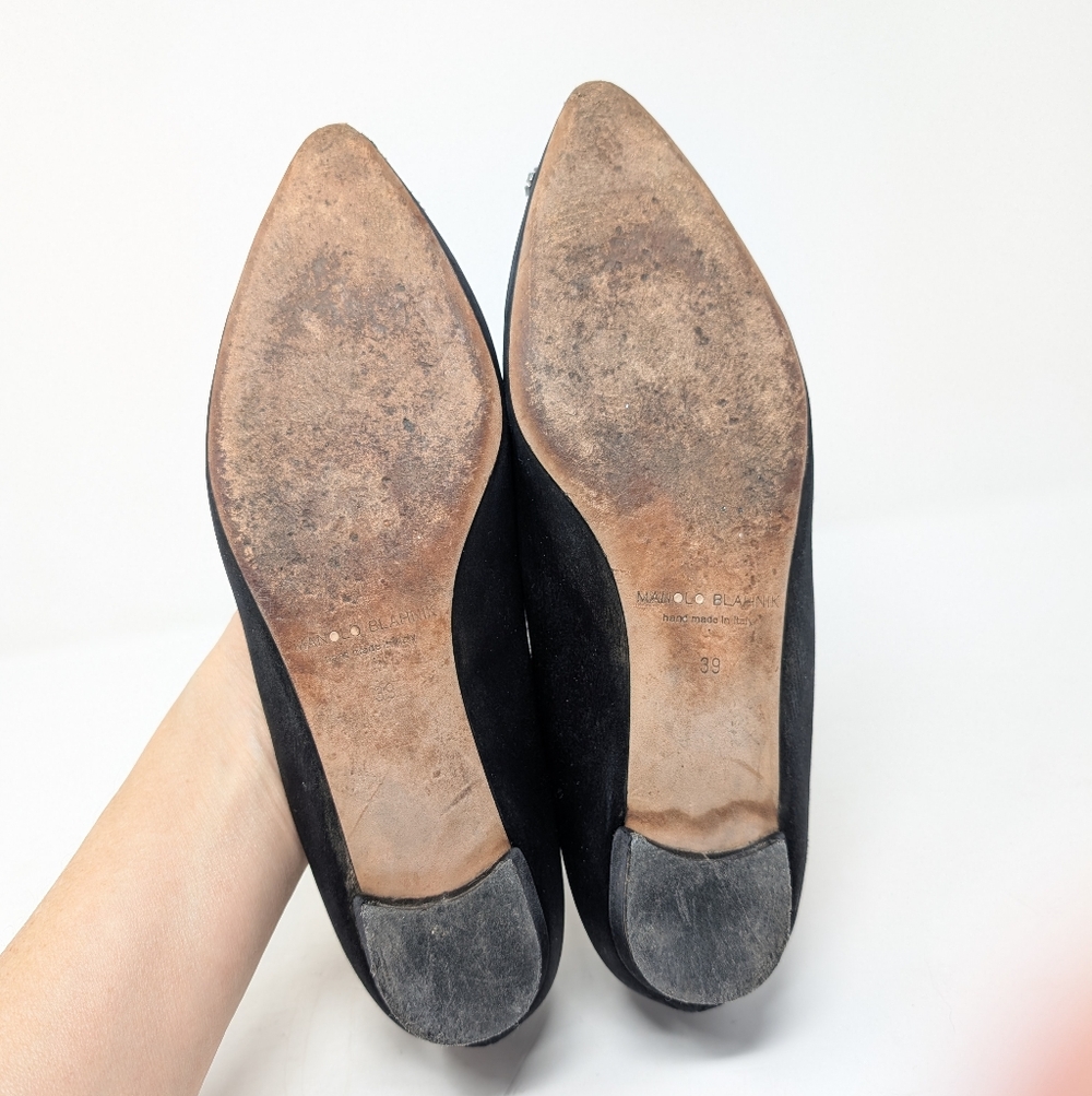 Manolo Blahnik Hangisi Satin Black Ballet Flats Size 39 Shoes - Picture 11 of 11